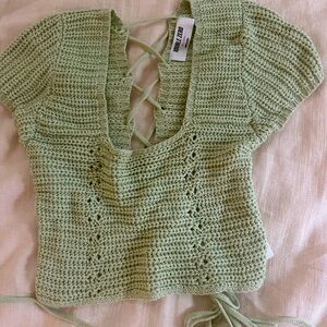 Beautiful knit light green tie back top